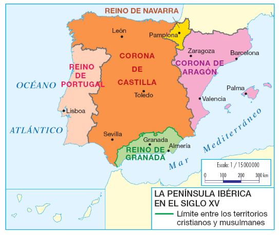 Mapa de la Península Ibérica a mediados del siglo XV